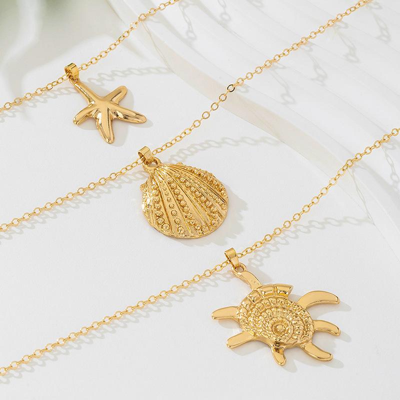 Fashion, Literary and Holiday Style, Metal Double-layer Marine Life Pendant Necklace, Daily Travel Wear