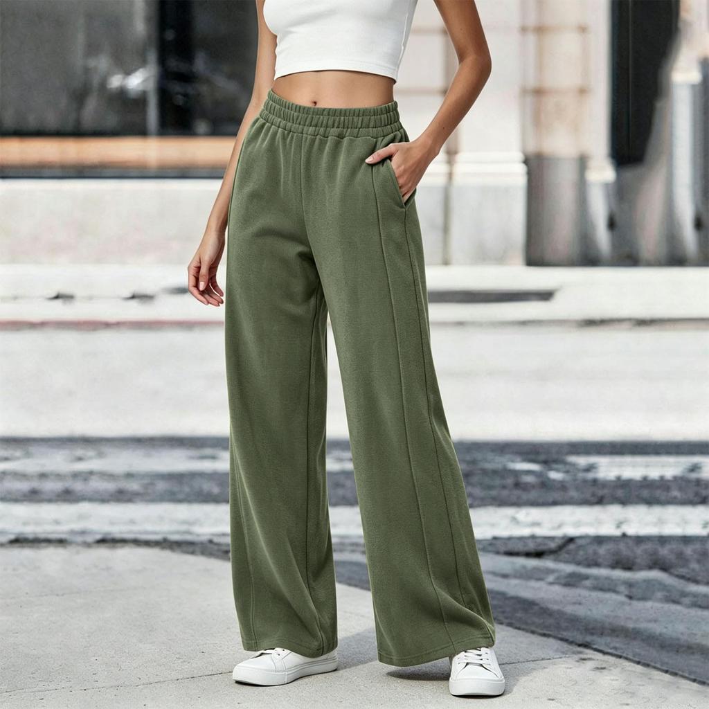 Women's Casual Retro Corduroy Wide Leg Pants with Pockets