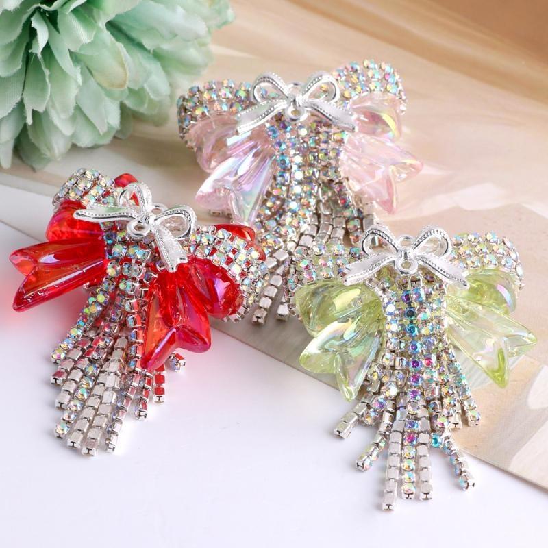 1Pcs Jewelry Making Diy Bracelet Luxury Bowknot Bows Rhinestone Faux Crystal Beads With Tassel Loose Spacer Beads With Hole
