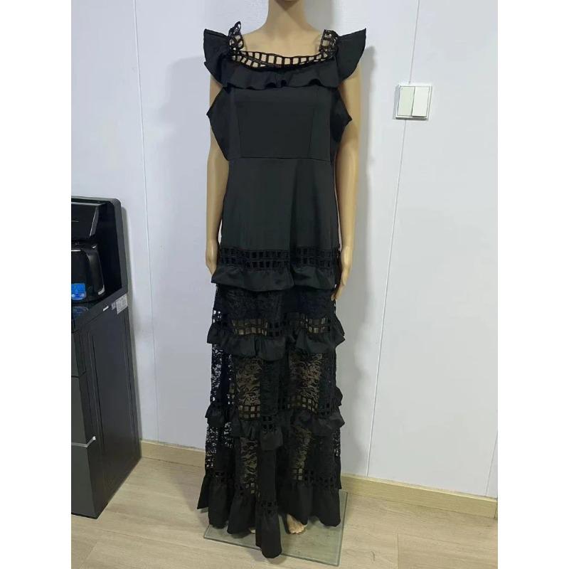 New In Summer Sexy Dress Long Women's Clothing with A Straight Neck Ruffled Edge Hollowed Elegant Party Dresses for Women 2026