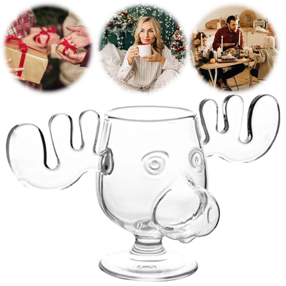 240ml 8oz Christmas Mug Christmas Reindeer Head Creative Elk Glass Milk Glass Wine Beer Water Juice Milk Glass