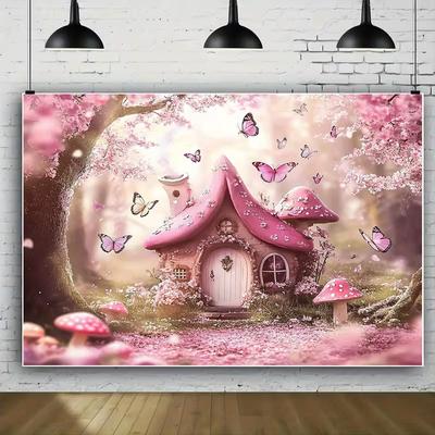 2D Enchanted Cherry Blossom Forest Backdrop with Butterflies Party Photo Background