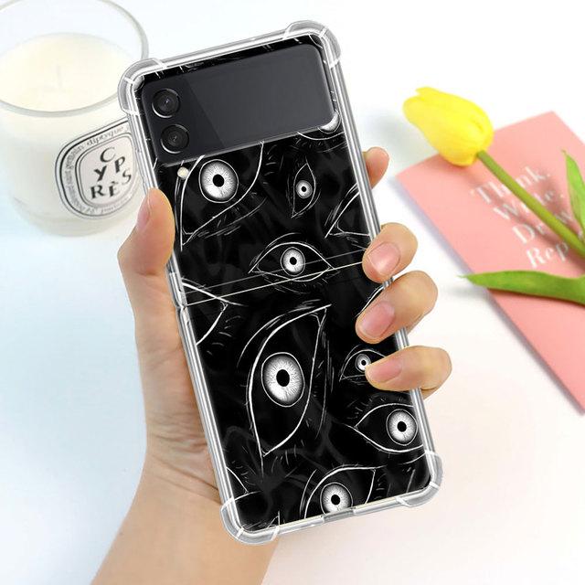 Scary Face Eyes Smiley Case For Samsung Galaxy Z Flip 3 4 5g Funda Z Flip3 Clear Pc Hard Shockproof Back Phone Coque Shell