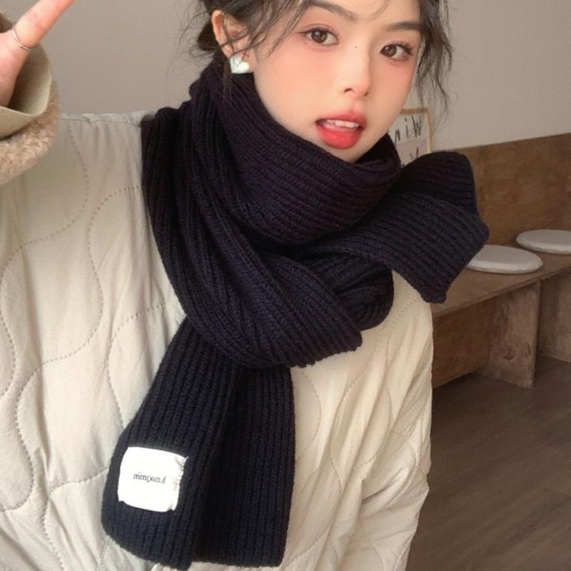 Solid Color Women Knitted Scarf Thicken Windproof Scarves Neck Cover Soft Thermal Neck Warmer