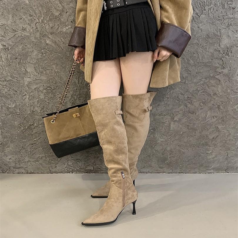 European and American Style Fashion Pointed High Boots Simple Temperament Solid Color Straight Boots 2025 New Boots High Heels Boots Women