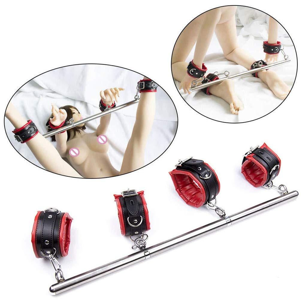 Soxeeh SM Goods SM Set Steel Restraint Bar Leg Cuffs Handcuffs Can Be Used Alone Handcuffs Leg Locks Restraints Restraints (Red)