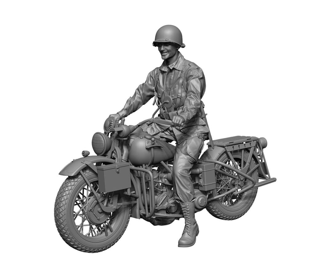 H3 Model 1/48 WWII US Airborne Division Iron Horse Rider (with Motorcycle) 3D Printer Kit HS48107 (Human)