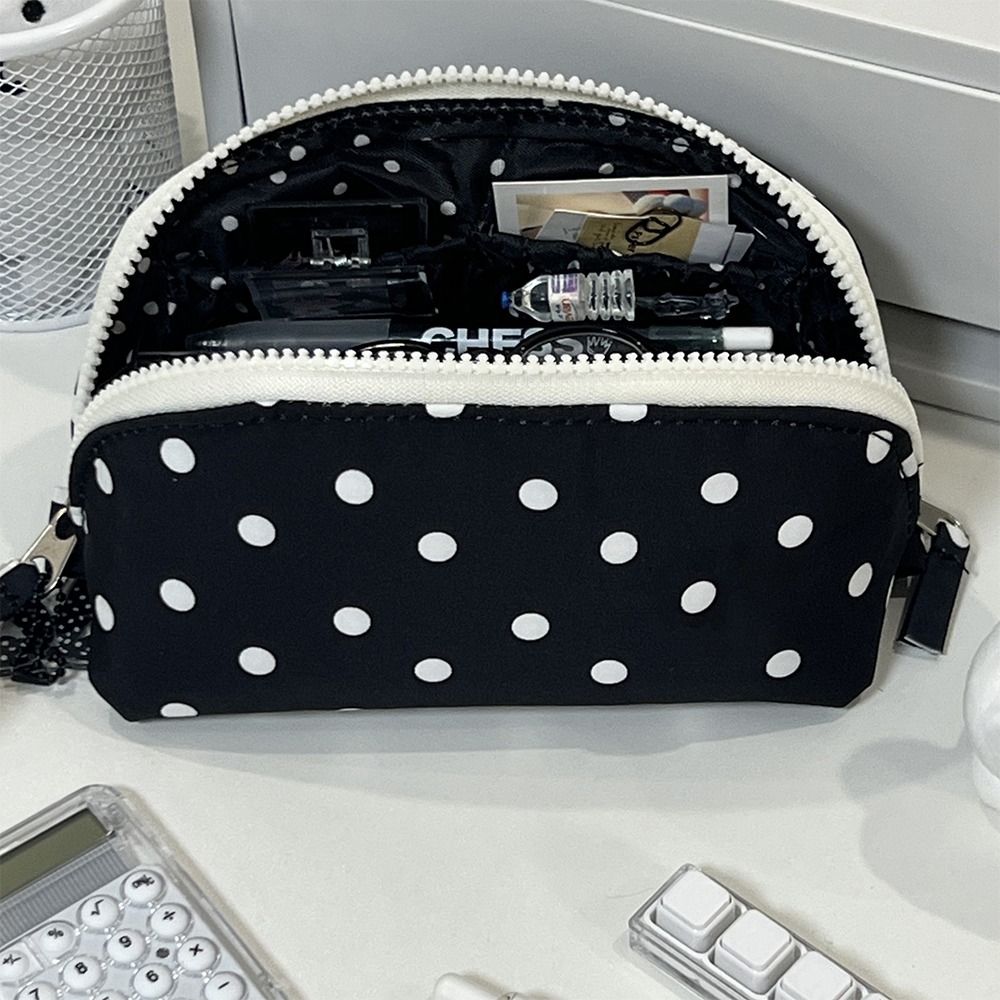 Durable Polka Dot Design Pencil Case Large Opening Large Capacity Stationery Pouch Pen Bag School Office