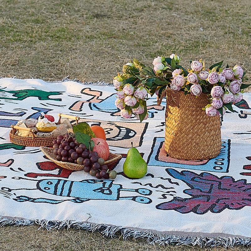 Outdoor Moisture-proof Thickening Picnic Mat Waterproof Foldable  Lightweight Graphic Print Family Mat Portable Large Picnic Blankets Travel Hiking