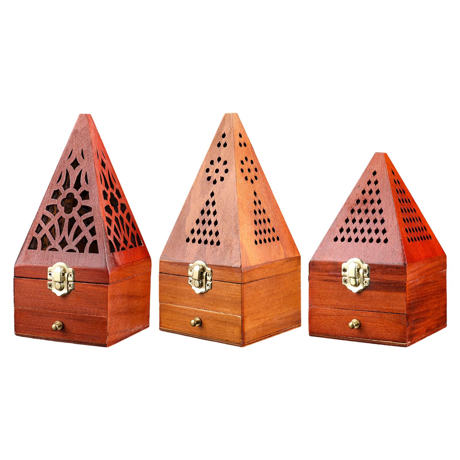 Cone Incense Holder Pyramid Ash Catcher Wood Incense Burner Box Wooden Censer for Yoga Housewarming Meditation Bedroom Hotel