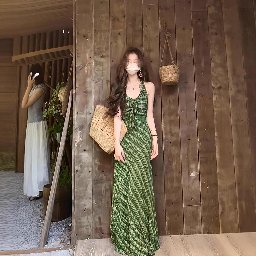 Women's Elegant French Floral Puff-Sleeve Dress, Summer 2025 - Waist-Cinched, Slimming, Long Tea Party Skirt