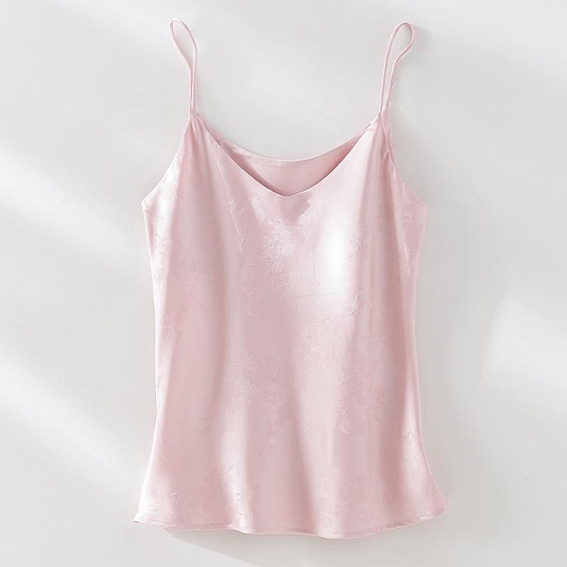 2026 Spring/Summer Women s Satin Jacquard V-Neck Camisole - Elegant Chinese Style Small