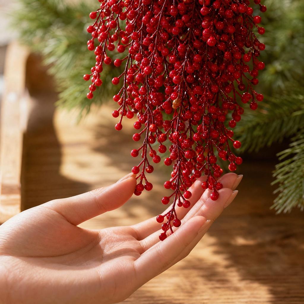 Artificial Red Teardrop Hanging Ornaments for Christmas and New Year, Door Wall Window Holiday Decoration
