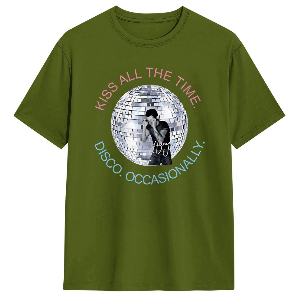 Unique Harry Style Kiss All The Time Disco Occasionally Disco Ball Love On Tour TShirts Men Cotton T Shirt Short Sleeve Tees