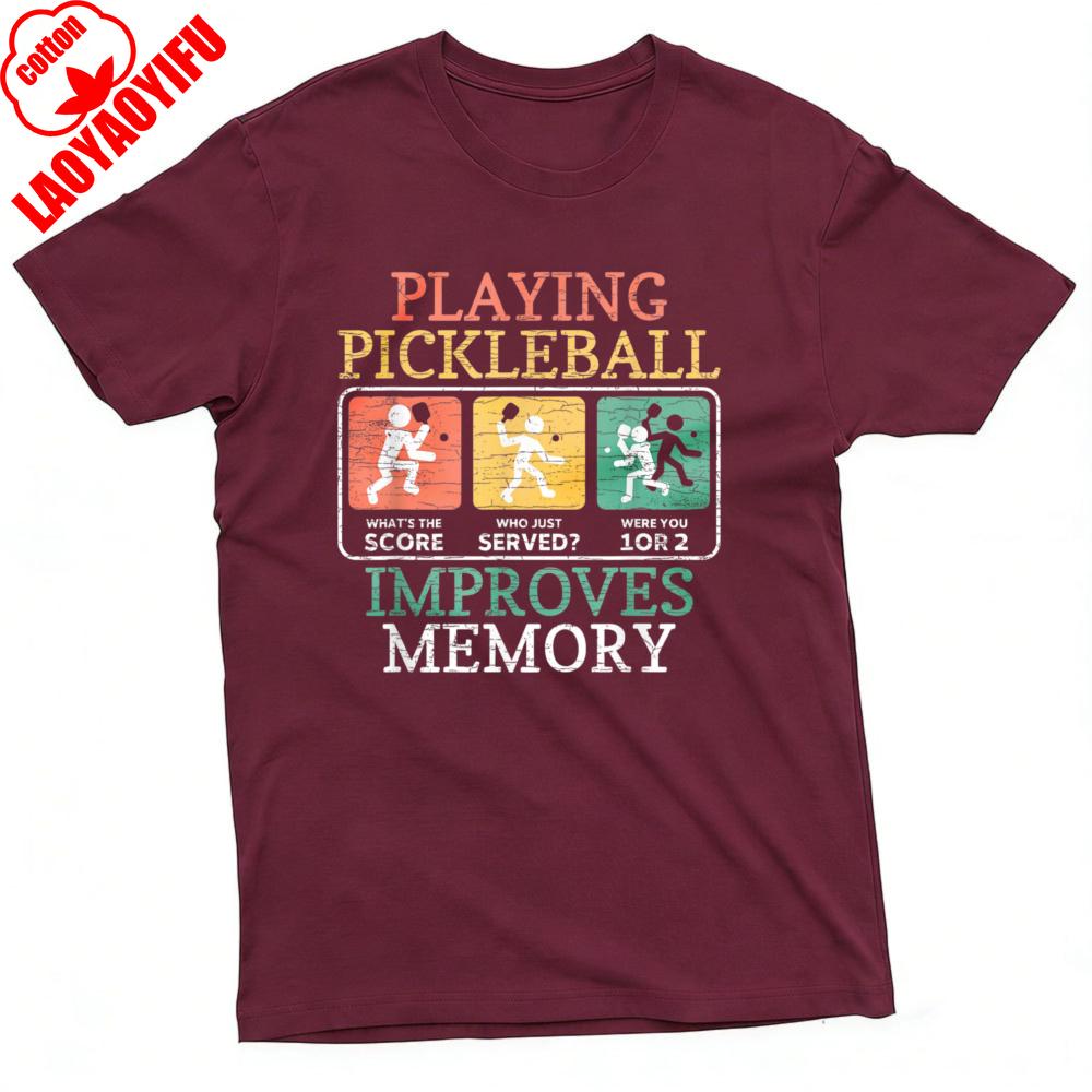 Playing Pickleball Improves Memory Pattern Summer Men Cotton TShirt Casual Sporty Style for Outdoor Activities Casual Male Tops