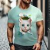 Letní Pánská Trička s Krátkým Rukávem s 3D Potiskem Kreslené Kočky s Kulatým Výstřihem