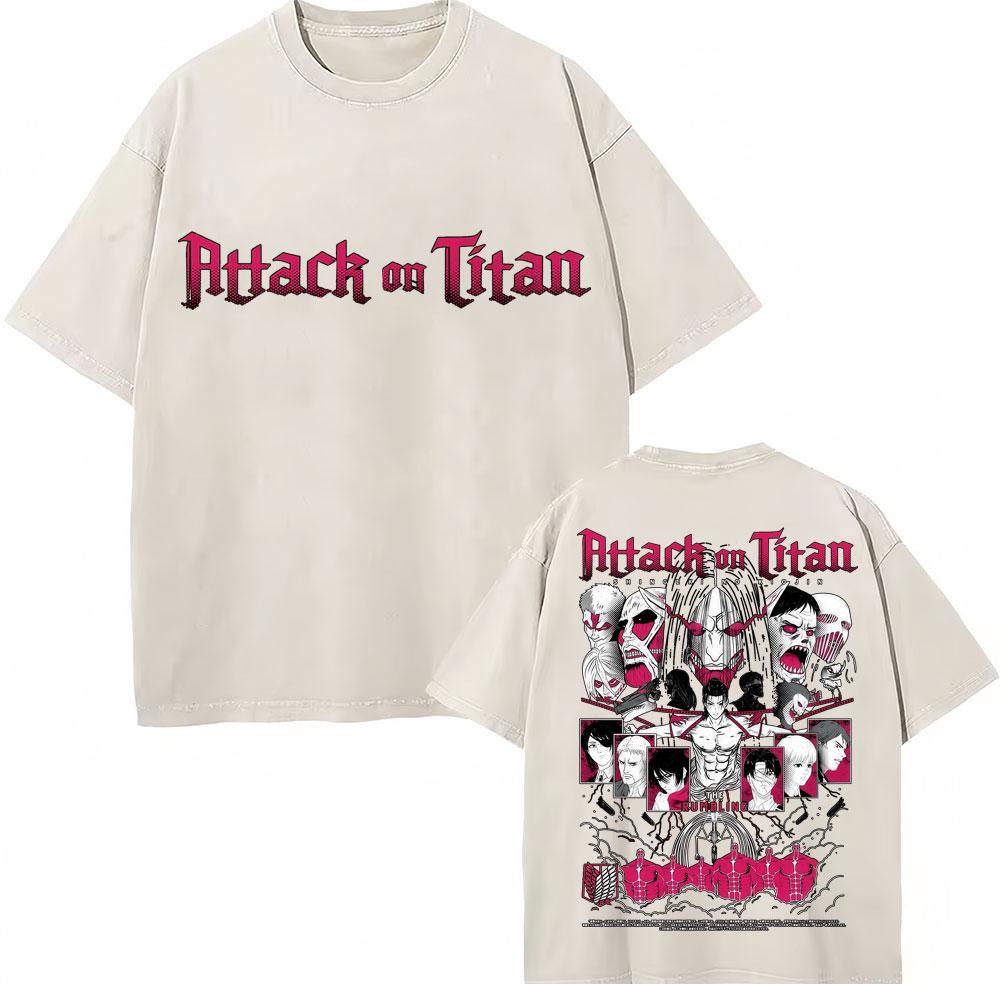 Washed Vintage Anime Attack On Titan Eren Jaeger Skeleton Graphic T Shirt Men Women Cartoon Manga Oversized Tshirts Streetwear