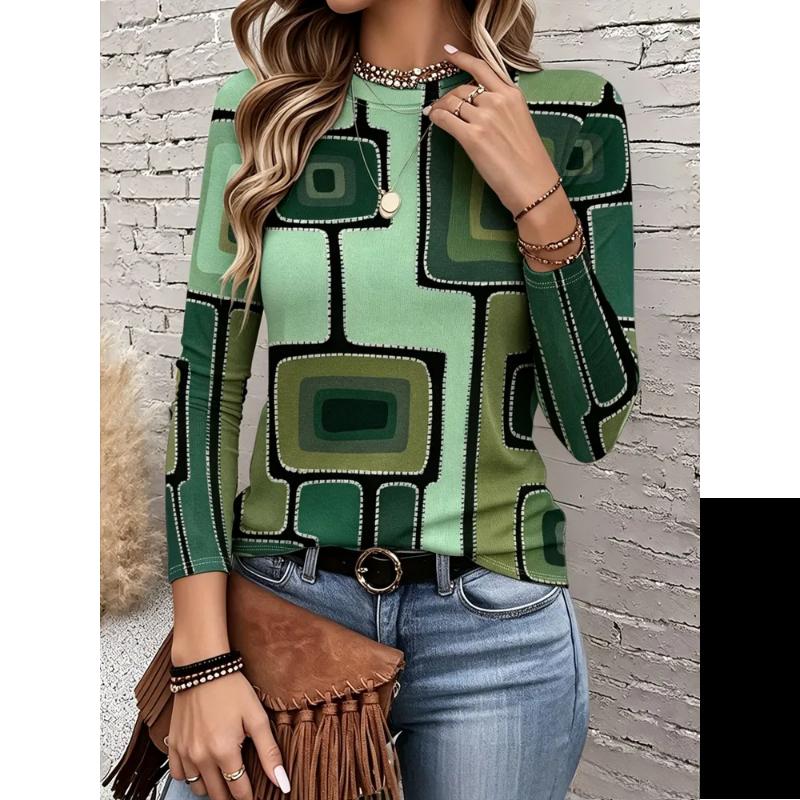 Crew Neck T-ShirtFashion Women's Crew Neck Long Sleeve 3D Casual Color Printing Casual Long Sleeve