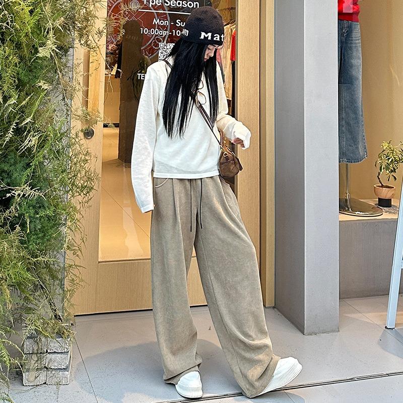 Wide-leg Pants Women's Autumn and Winter New High-waisted Loose Straight-leg Small Casual European Cotton Velvet Pants