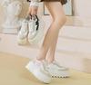 High Quality 8cm Women Chunky Sneakers New Fashion Autumn Spring Shoes Cloth Pigskin Casual Platform Wedge Pumps Genuine Leather