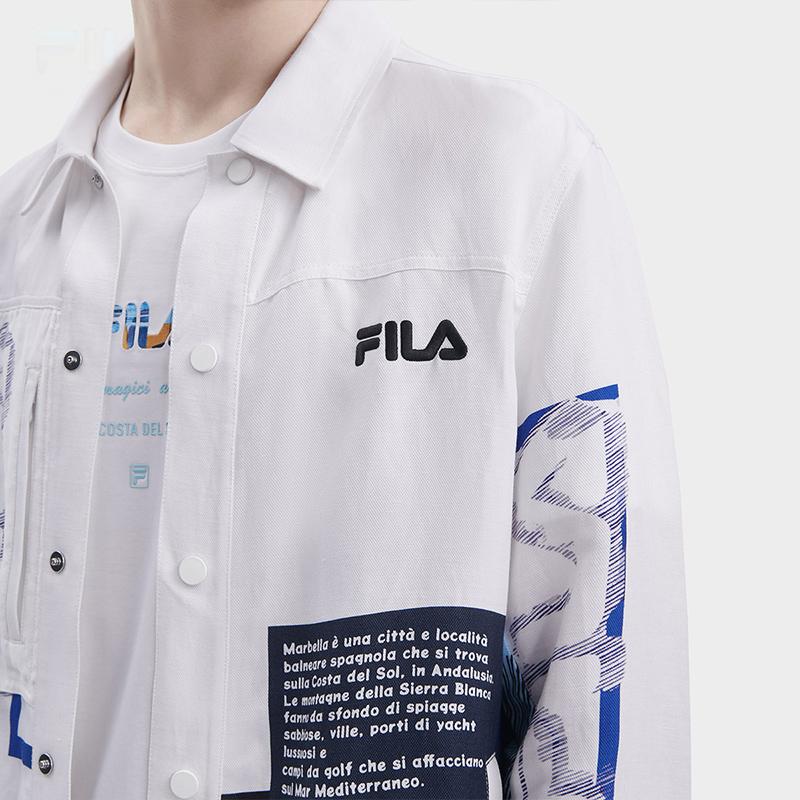 Fila All Over Print Letter Button Down Long Sleeve Shirt Men Shirts White F11M328701F-ZA
