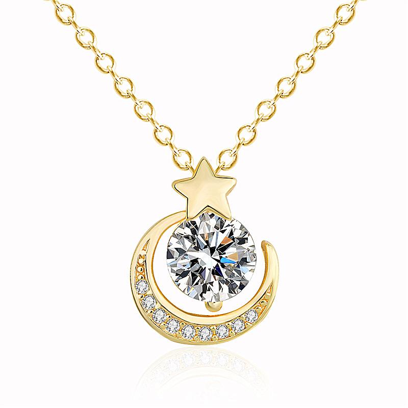 Korean Version of the Moon Necklace Female Girlfriend Clavicle Chain Simple Temperament Flash Drill Star Pendant