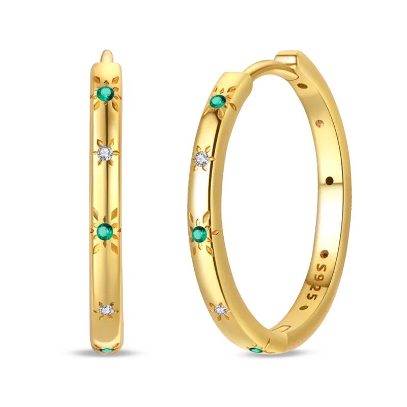 Original New In 925 Silver Gold Star And Moon Pave Colored Zircon Earrings For Women Trending Fashion Jewelry Birthday Gift