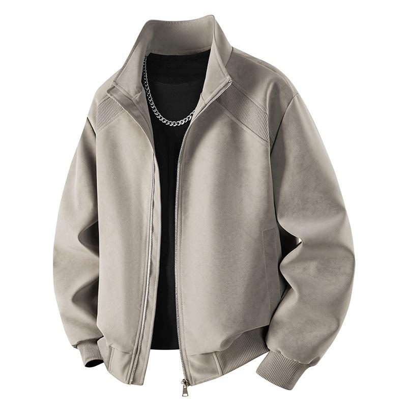 Men's leather jacket autumn and winter loose version tie-dye leather jacket stand-up collar retro American casual men's jacket