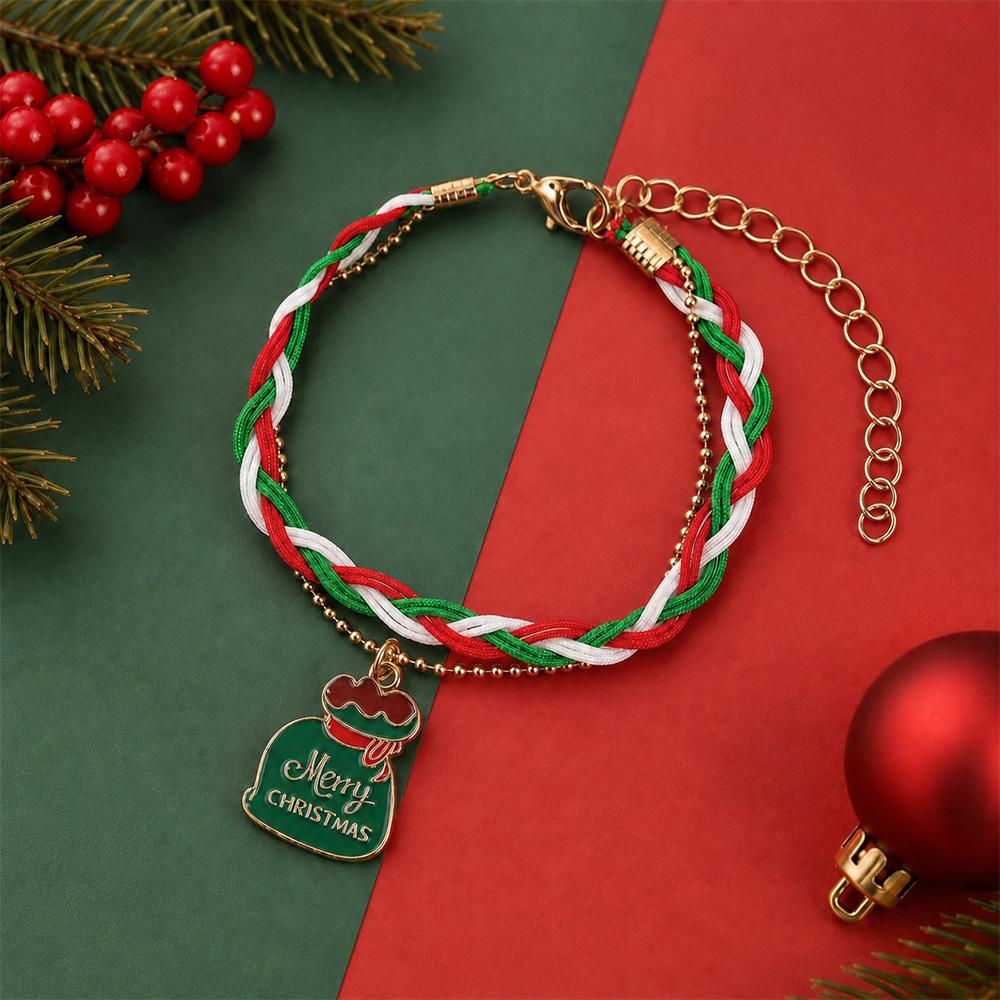 European and American Cartoon Christmas Woven Bracelet Christmas Alloy Pendant Beaded Gift Adjustable Jewelry