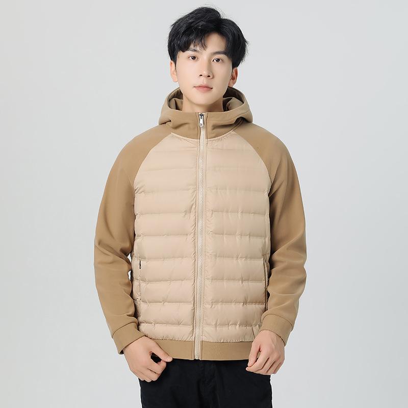 Men's new down jacket men's light and thin hooded autumn and winter knitted splicing fashion versatile trend casual jacket men