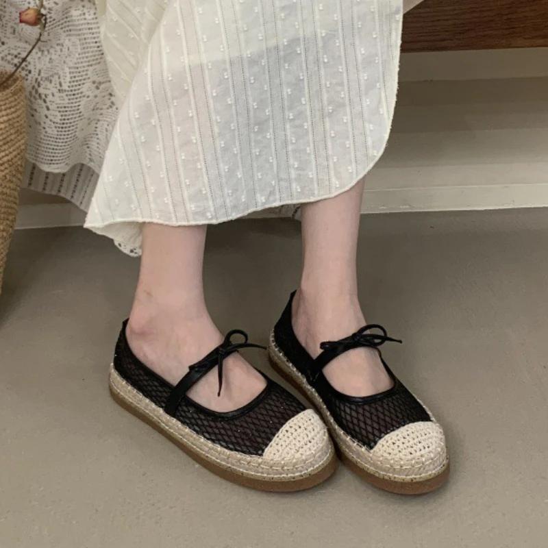 Fashion Fashion Mesh Breathable Flat Sandal Women Comfort Round Toe Shallow Casual Shoe Cute Butterfly-knot Low Heel Pumps Zapatos Mujer