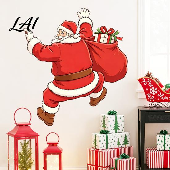 DIY Christmas Scene Decor Wall Sticker Self‑Adhesive Climbing Santa Claus Decals Funny Seasonal Home Decoration Holiday Mural for Living