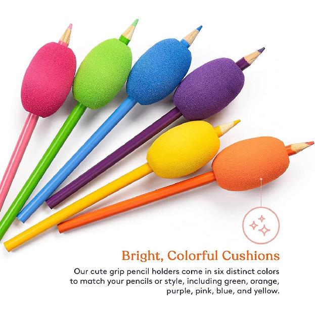 Foam Pencil Grips, 6Pcs Egg Pen Holder with Colored Soft Cushion, Used for Handwriting, Painting, coloring,Better Pencil Control Ideal for Left &