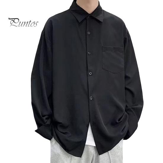 

Мужская рубашка весна-осень с отложным воротником свободного кроя в стиле ретро в японском стиле, однобортная, с длинными рукавами, однотонная, средней длины, для молодежи, для официальных деловых мероприятий XXL