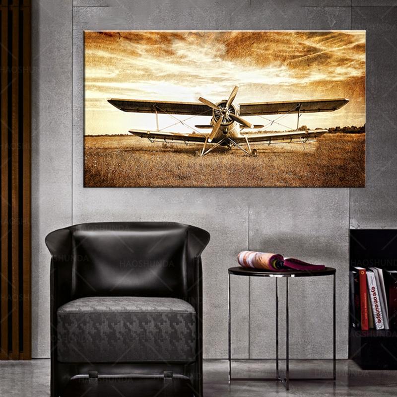 Vintage Airplane Poster HD Wall Picture Retro Style Old Biplane Canvas Poster Artwork Canvas Painting Wall Art Home Decor