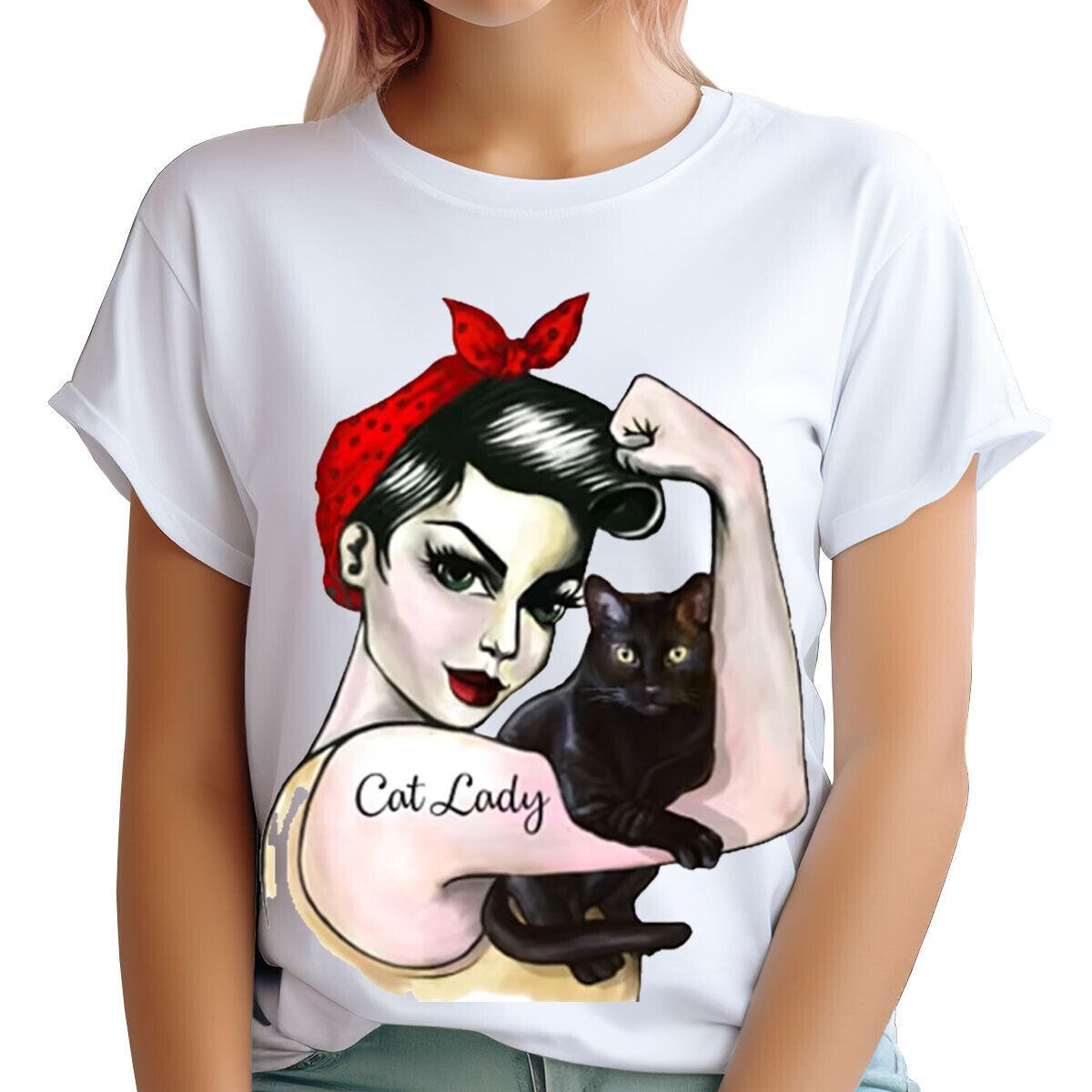 

Cat Strong Lady Animal Lover Gift For Her Funny Womens 100% Cotton T-shirt Mens Tees Tops Tee Top #TA-180 4XL