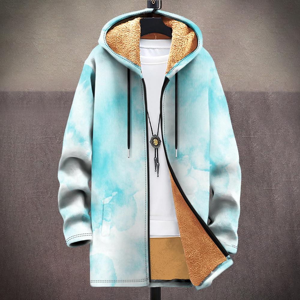 New Jacket Multi-colored Pattern Elements B1 Zipper Hooded Cardigan Thickened Winter Fleece Trendy Padded Clothes