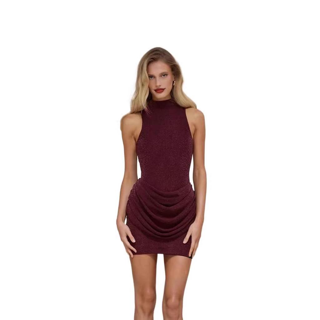 2026 Spring/Summer European & American Women's Solid Color Sleeveless Glitter Slim-Fit Short Dress