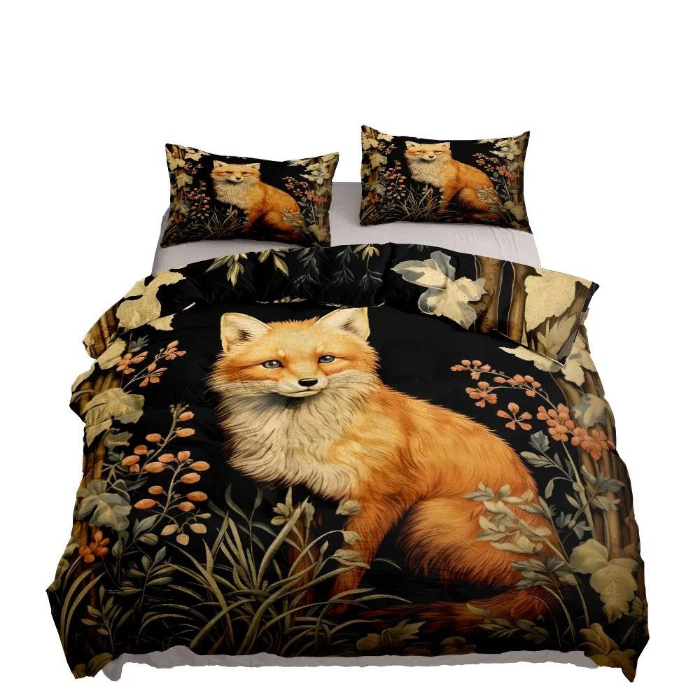 Retro Foxes Duvet Cover Set EU Single Double King US Twin Full Queen Size Bed Linen Set