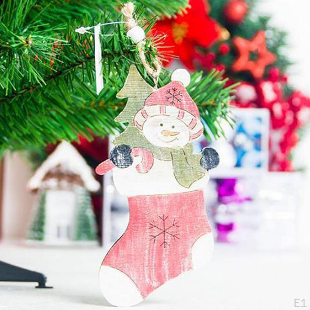 Decorations Wooden Painted Christmas Sock Crafts Hanging Ornament Tree Pendant Decoration