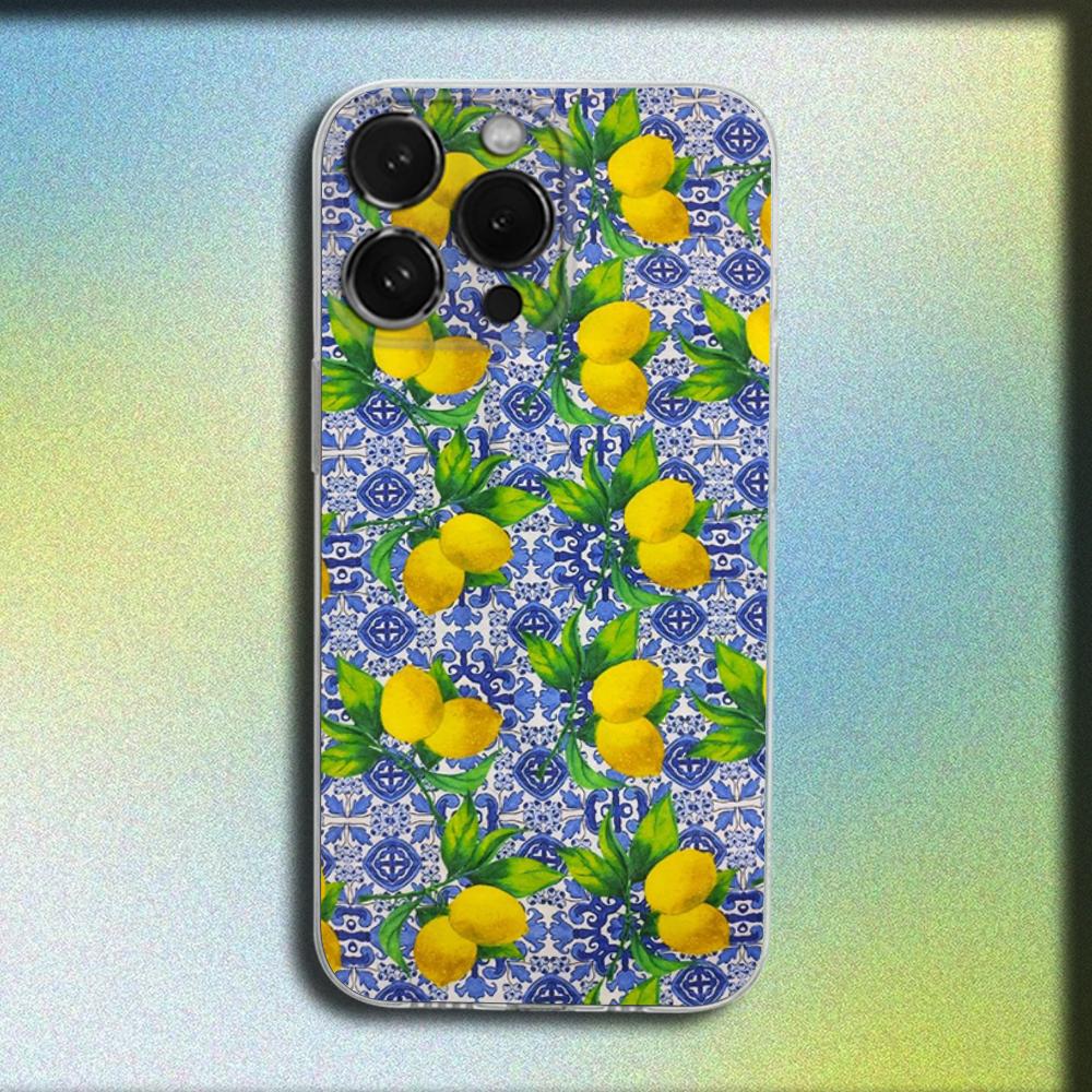 Frukt Citron Konst Mönster Telefonfodral För iPhone 16,15,14,13,12,11 Plus,Pro,Max,XR,XS,X,Plus,SE,Mini Genomskinligt Mjukt Skydd