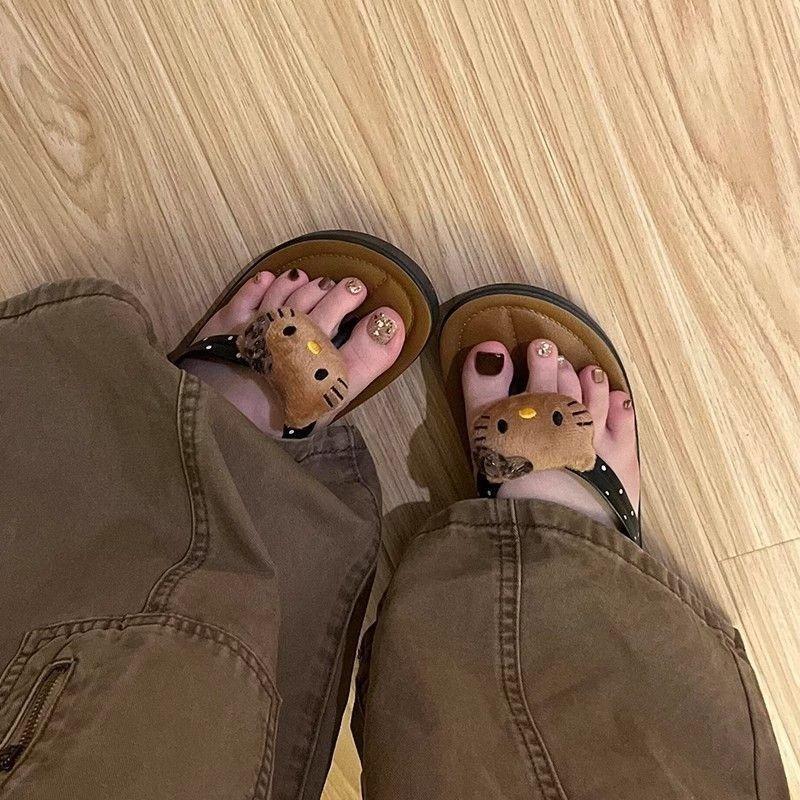 High-value cute KT cat flip-flops women's outer wear summer new versatile casual beach shoes soft sole