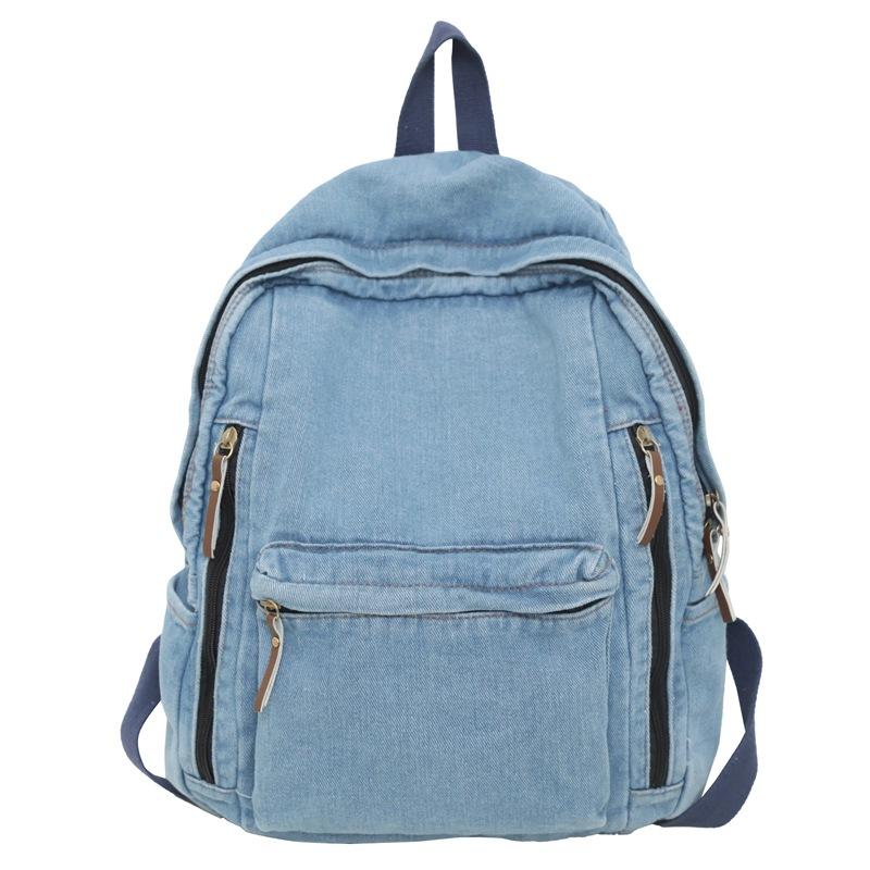 Washed Denim Canvas Schoolbag Female High School College Student Backpack Lazy Style Fashion Simple Travel Backpack