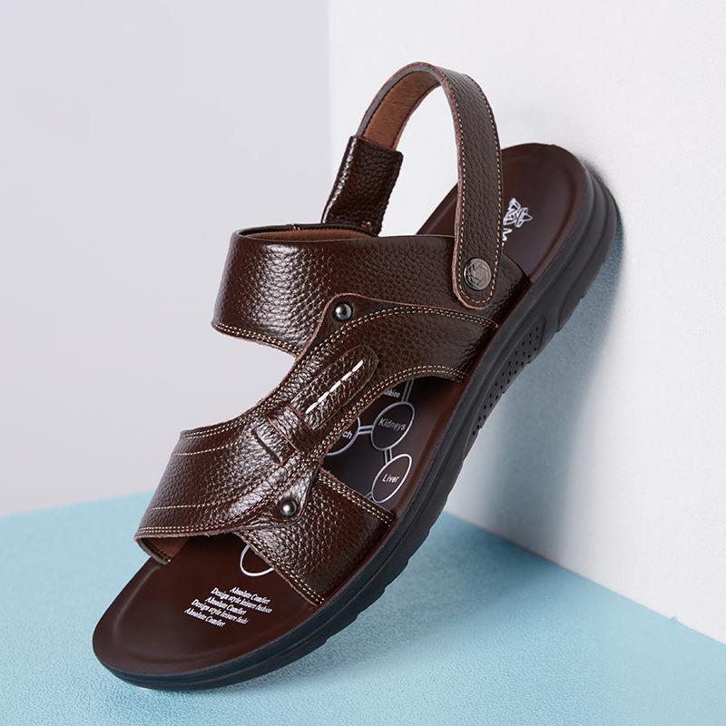 Sandali in pelle di mucca, sandali da uomo in vera pelle, sandali estivi traspiranti, scarpe da spiaggia antiscivolo, sandali per uomo