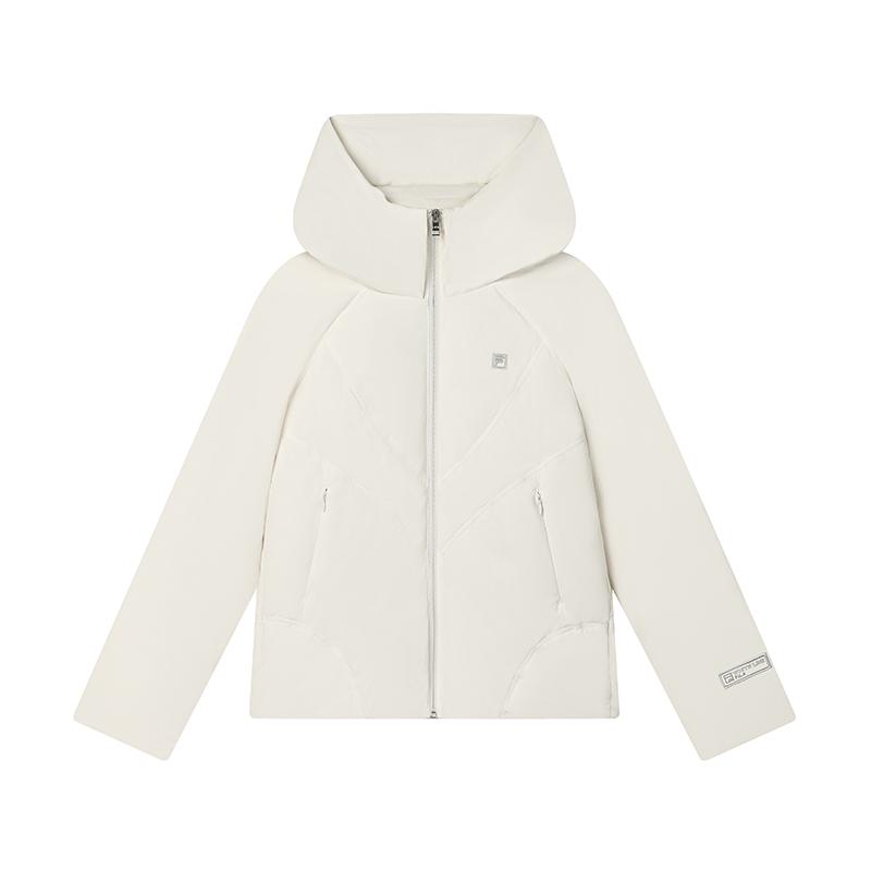 Fila Down Jacket Solid Color Fashion Windproof Warm Hooded Down Coat Women Jackets Fog-Lotus-White F11W443911FIV