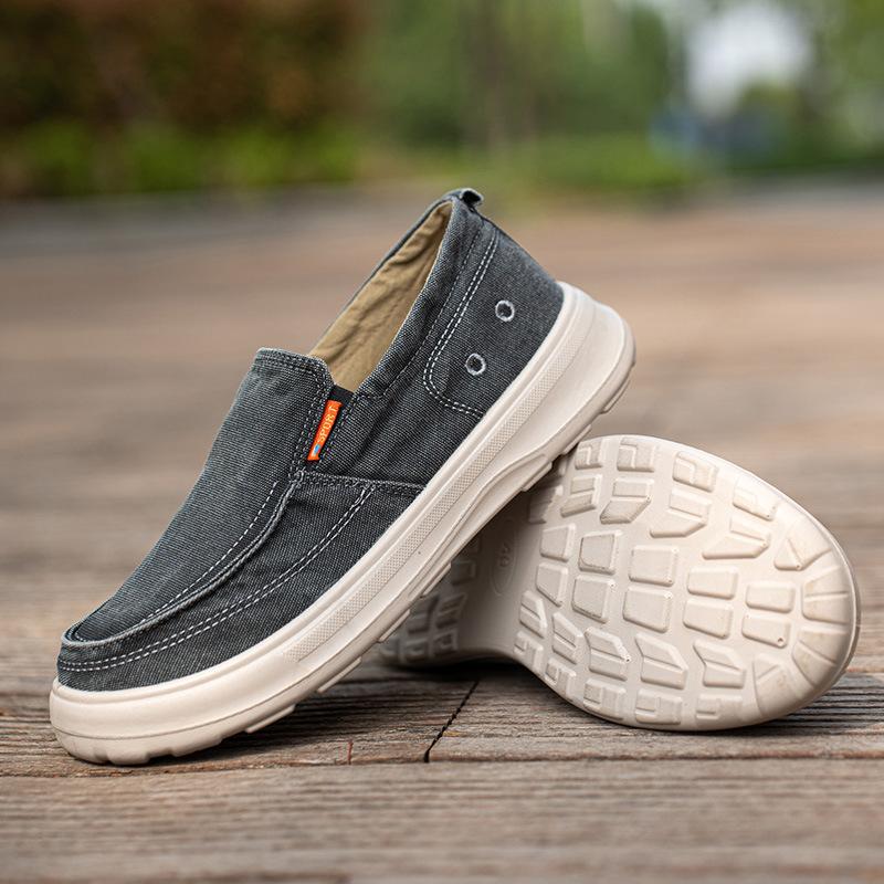 New lazy one-pedal canvas shoes men's breathable wide-headed thick-soled non-slip casual shoes men's washed cloth shoes summer