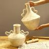 Ceramic Vase Retro Pot Rough Pottery Geometric Handle Flower Vase Flower Arrangement Accessories Flowerpot Home Decoration