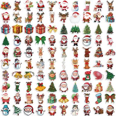 100 Autocollants de Noël, Peuvent Être Utilisés Comme Matériaux de Décoration pour Carnet et Coque de Téléphone Portable, Autocollants Imperméables