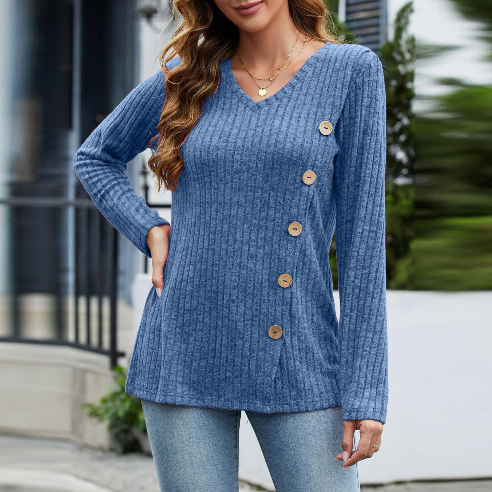 

Женский однотонный модный длинный рукав в полоску с накладными пуговицами свободный топ L синий