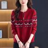 Women's Jacquard Color Block Zipper Cardigan - Soft Fluffy Knitwear, Casual Loose Fit, Round Neck Korean Style Sweater